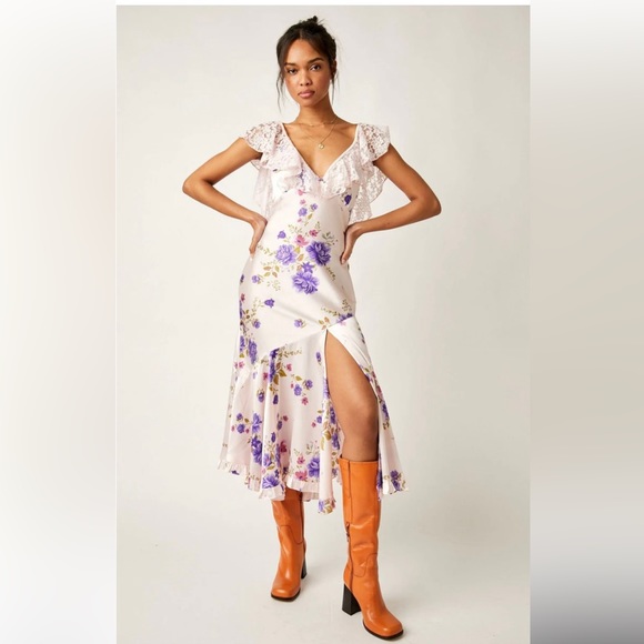 SOLD NWT. Free People - Warm Hearts Midi Dress in Ivory - Picture 3 of 6